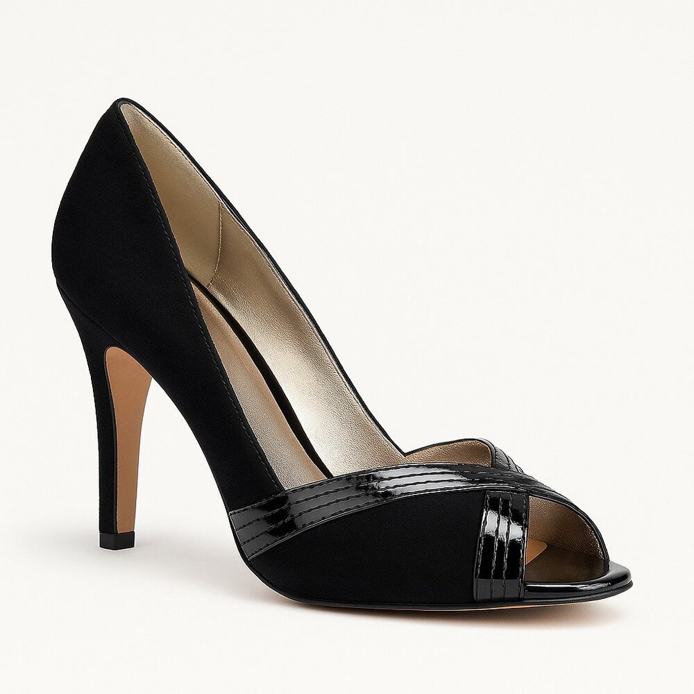 Ann Taylor Loft Black Patent Suede Peep Toe Dress Pumps Womens 10M NWOB